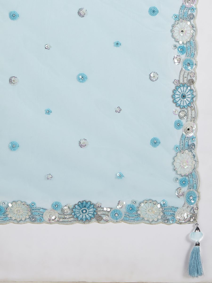 Sky blue Organza Sequins, Zarkan and thread embroidery Semi-Stitched Lehenga choli & Dupatta