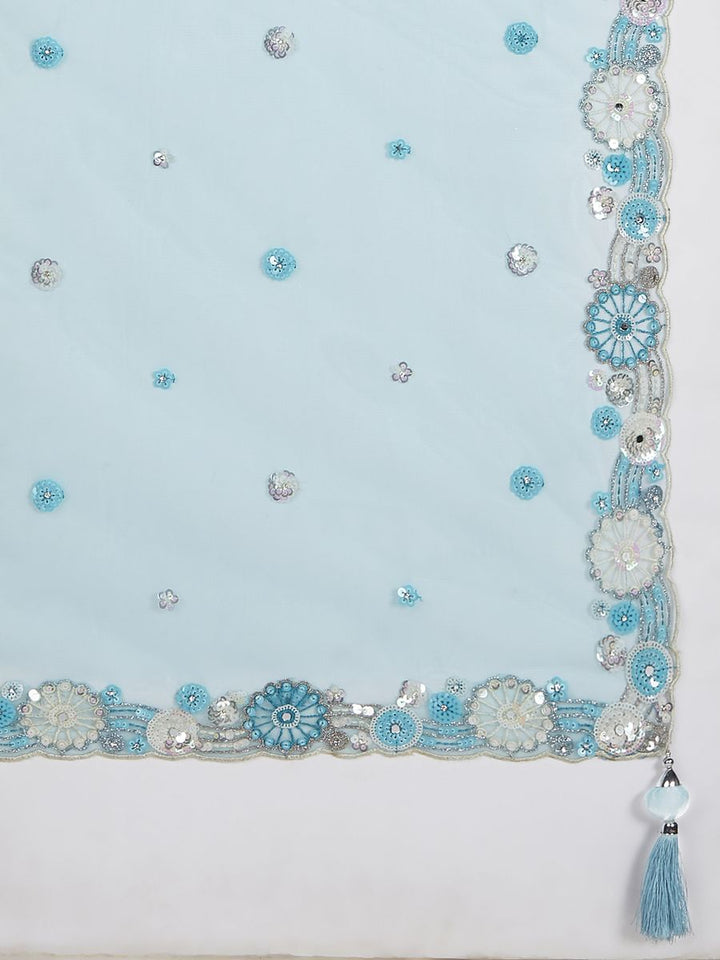 Sky blue Organza Sequins, Zarkan and thread embroidery Semi-Stitched Lehenga choli & Dupatta