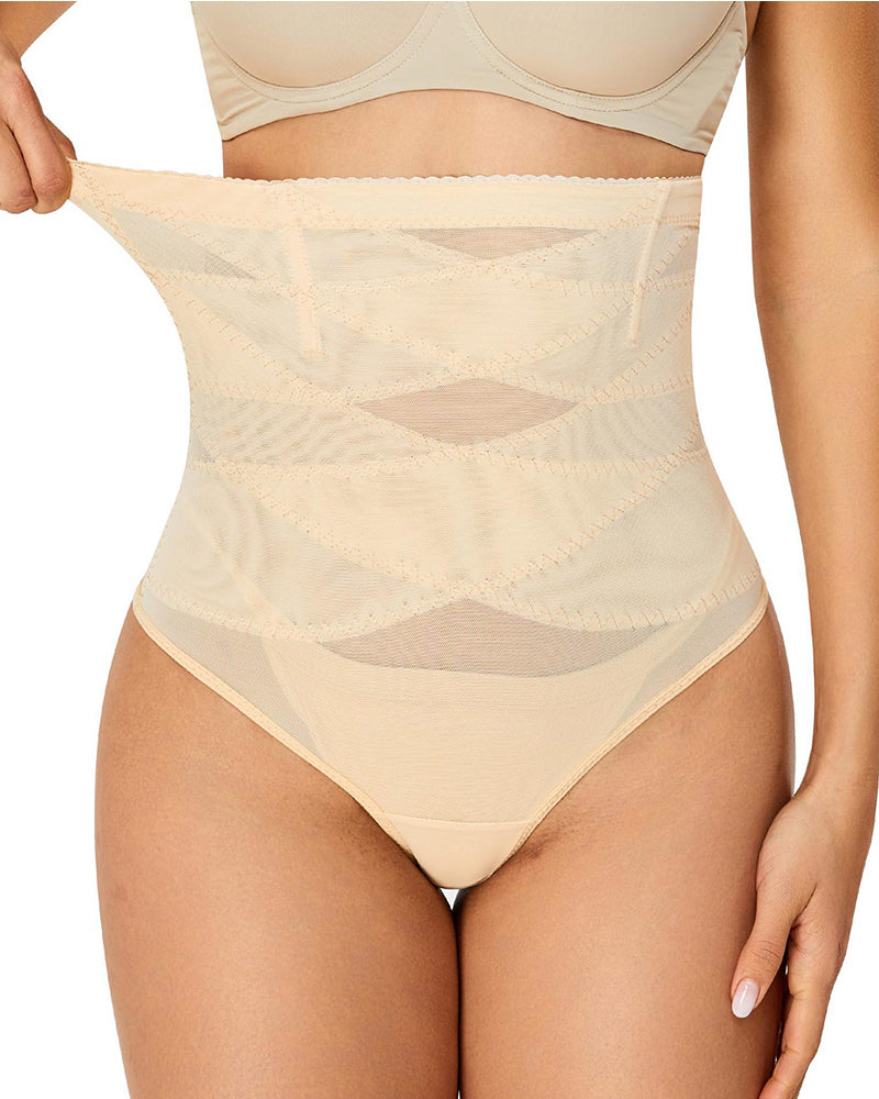 Cross High Waist Shaping Briefs Mesh Firm Control Stomach Panty  - By Qivii