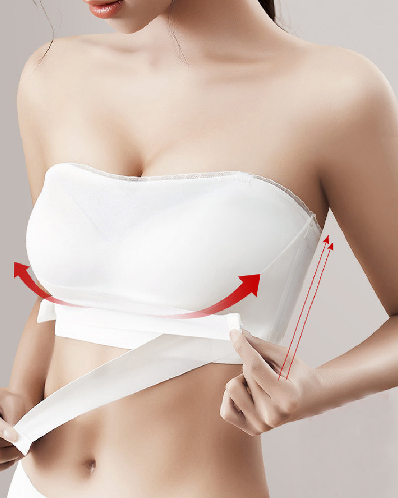 Invisible Strapless Double Side Buckle Bra Non-slip Lace Edge Bandeau Bralette  - By Qivii