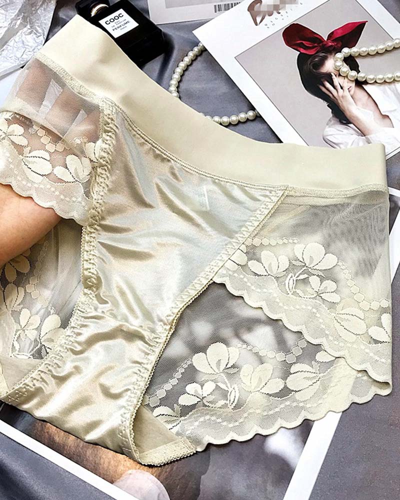 High-End Satin Light Luxury Lace High-Waisted Belly Pants  - By Qivii
