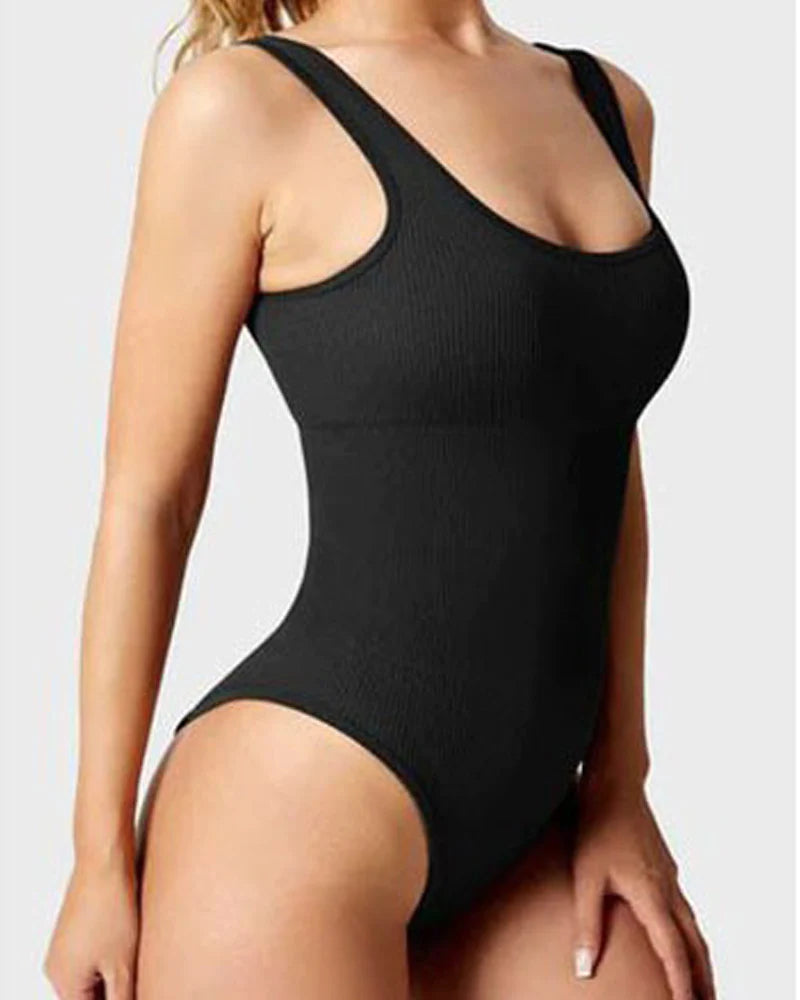 Women's Shapewear Bodysuits Sexy Ribbed Sleeveless Square Neck Tank Tops  - By Qivii