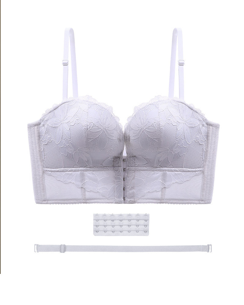 Front And Back Closure Strapless Push-up 7 Row Buckles Bra Non-slip Lace Brassiere  - By Qivii