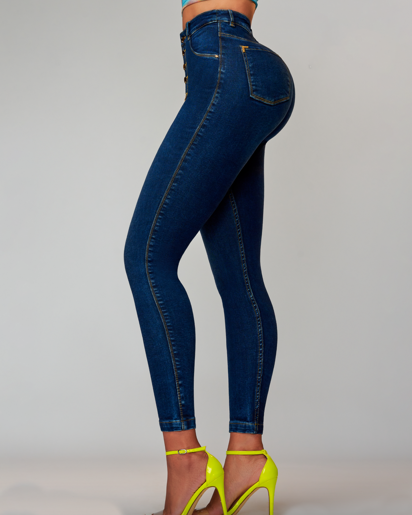 Butt Lift Push Up Button Fly High Rise Stretch Glamour Glow Denim Jeans  - By Qivii
