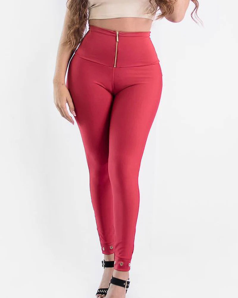 High Waisted Tummy Control Butt Lifting Leggings Comfy Stretch Slimming Skinny Pants with Zipper  - By Qivii