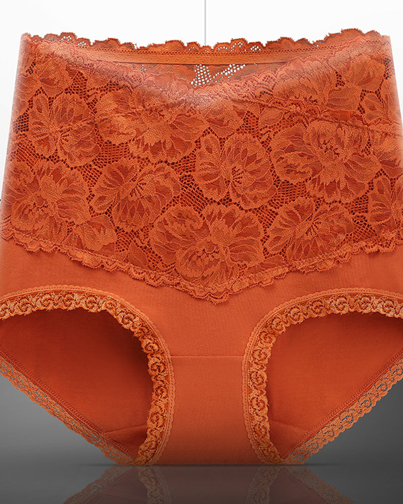 Women's V-shaped High Waist Floral Lace Briefs Sexy Tummy Control Soft Panties  - By Qivii