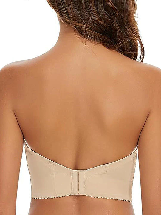 Non-Slip Strapless Bra for Women with Low Back and Long Multi-way Push-up Bra  - By Qivii