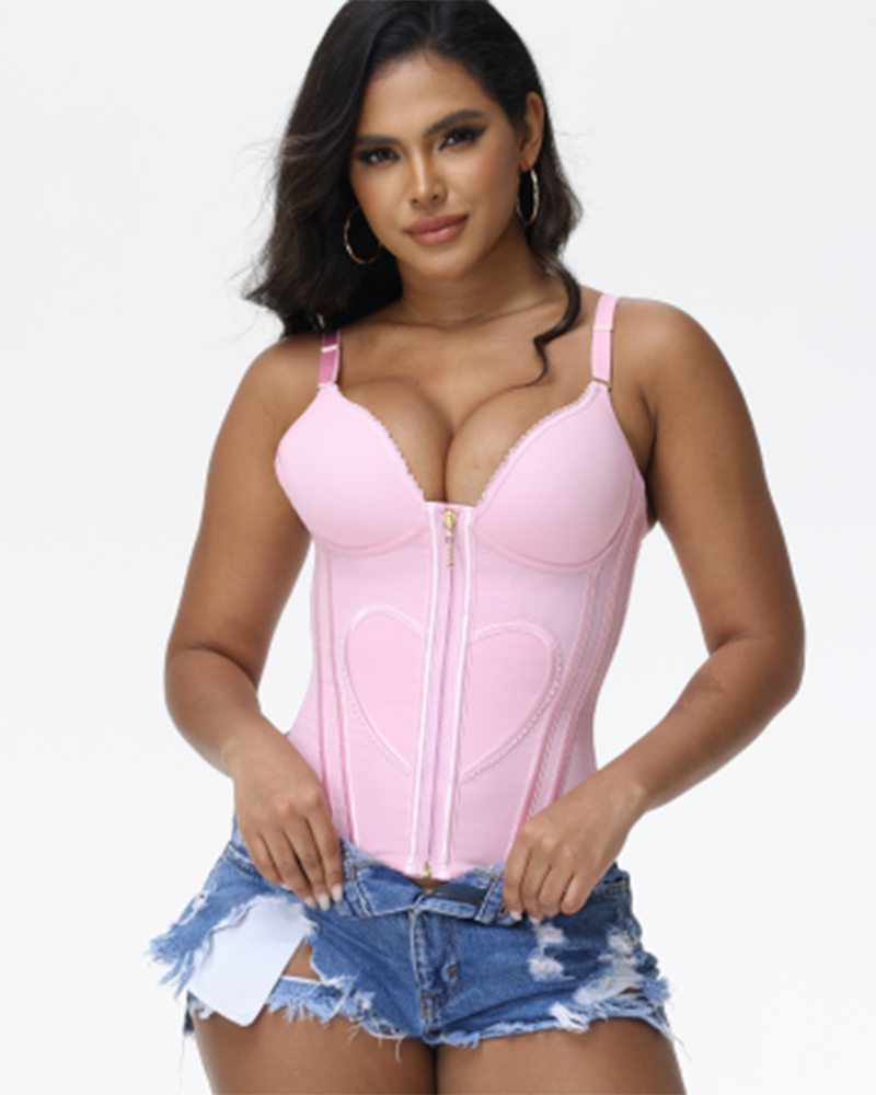 Shapshe® Fajas Colombianas Love Pattern Corset Top Zipper Waist Trainer