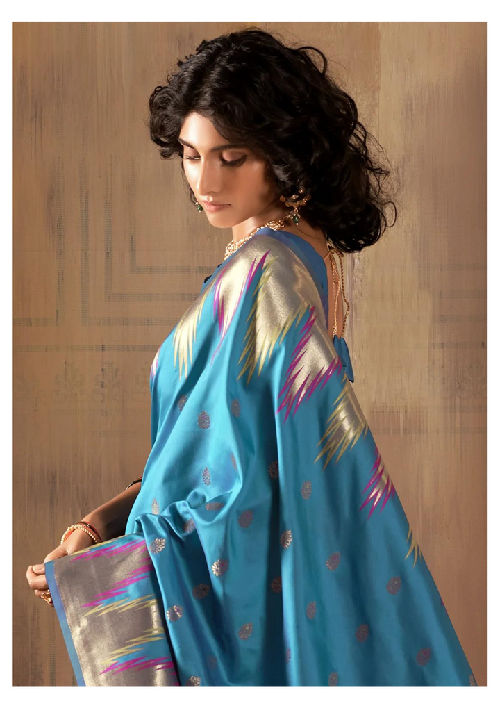 Teal Blue Banarasi Silk Saree