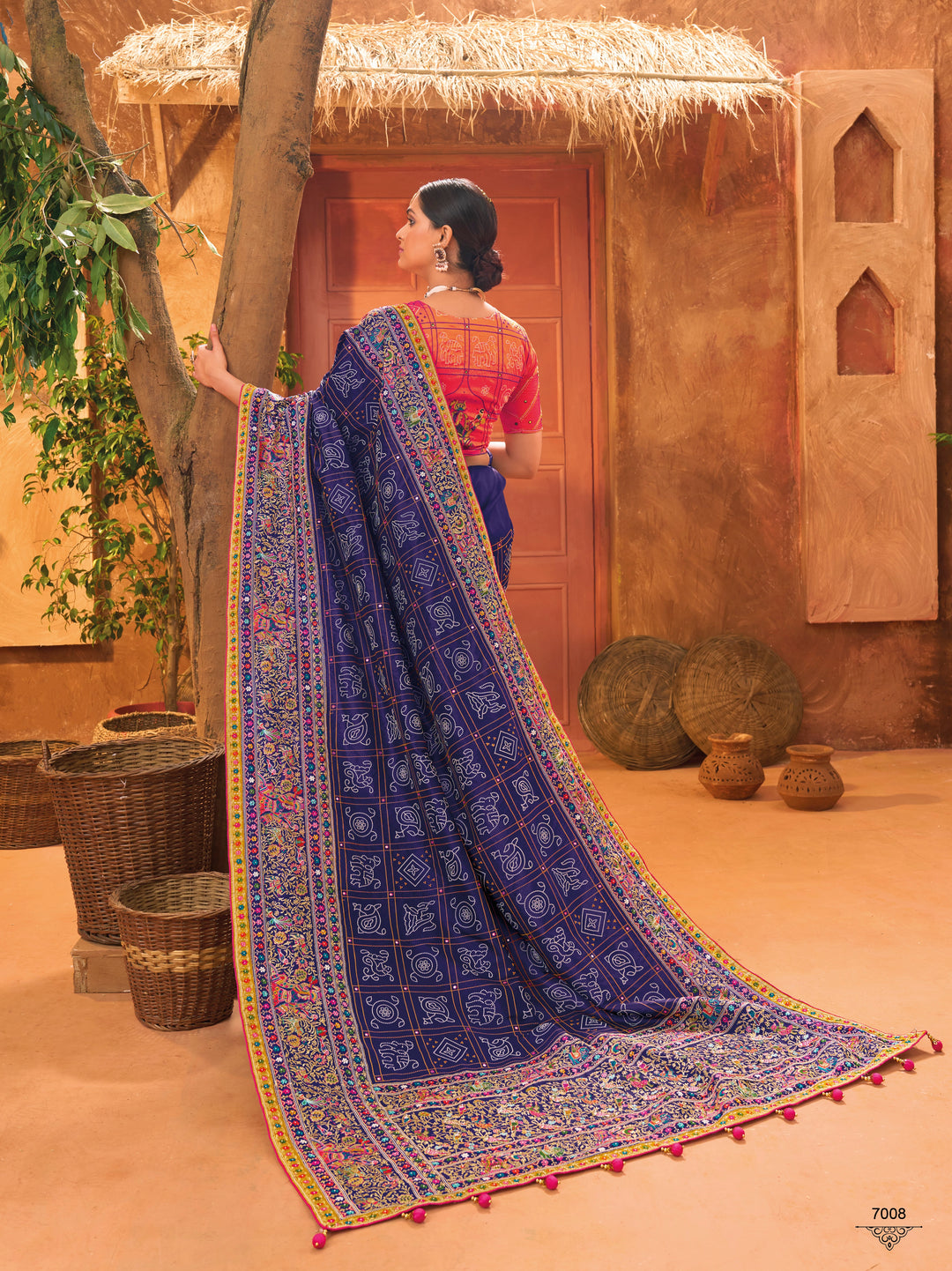 BLUE BANARAS SILK SAREE WITH PURE KACHHI WORK, DIAMOND & MIRROR HEAVY WORK REAL WORK BANARSI SILK