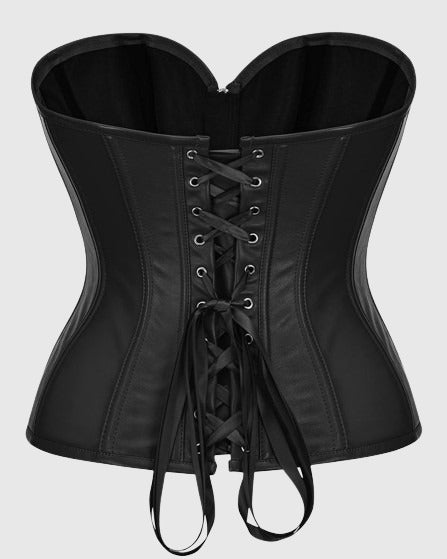 Womens Faux Leather Zipper Front Bustier Corset Top  - By Qivii