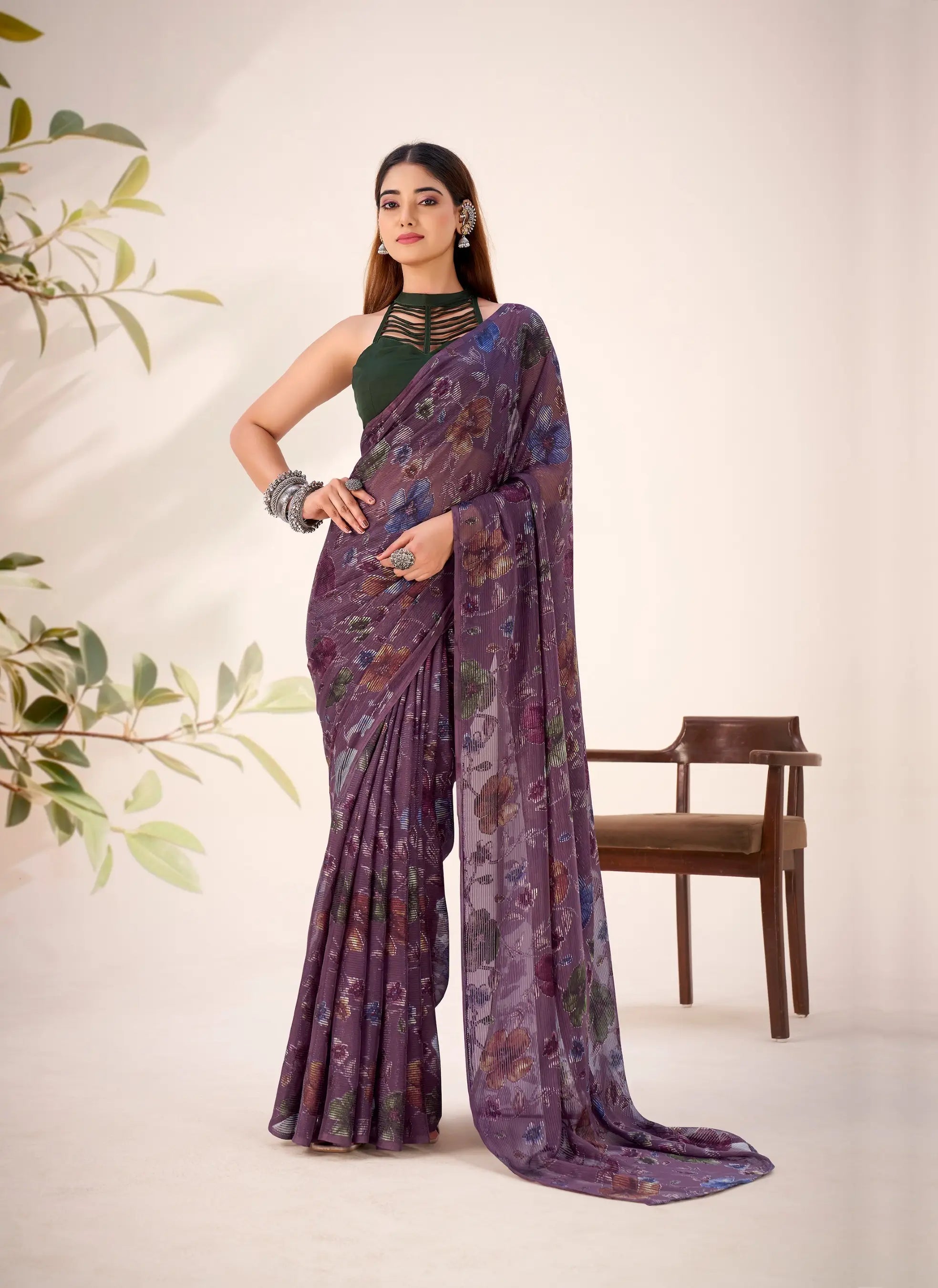 Mulberry Lurex Brasso Floral Saree