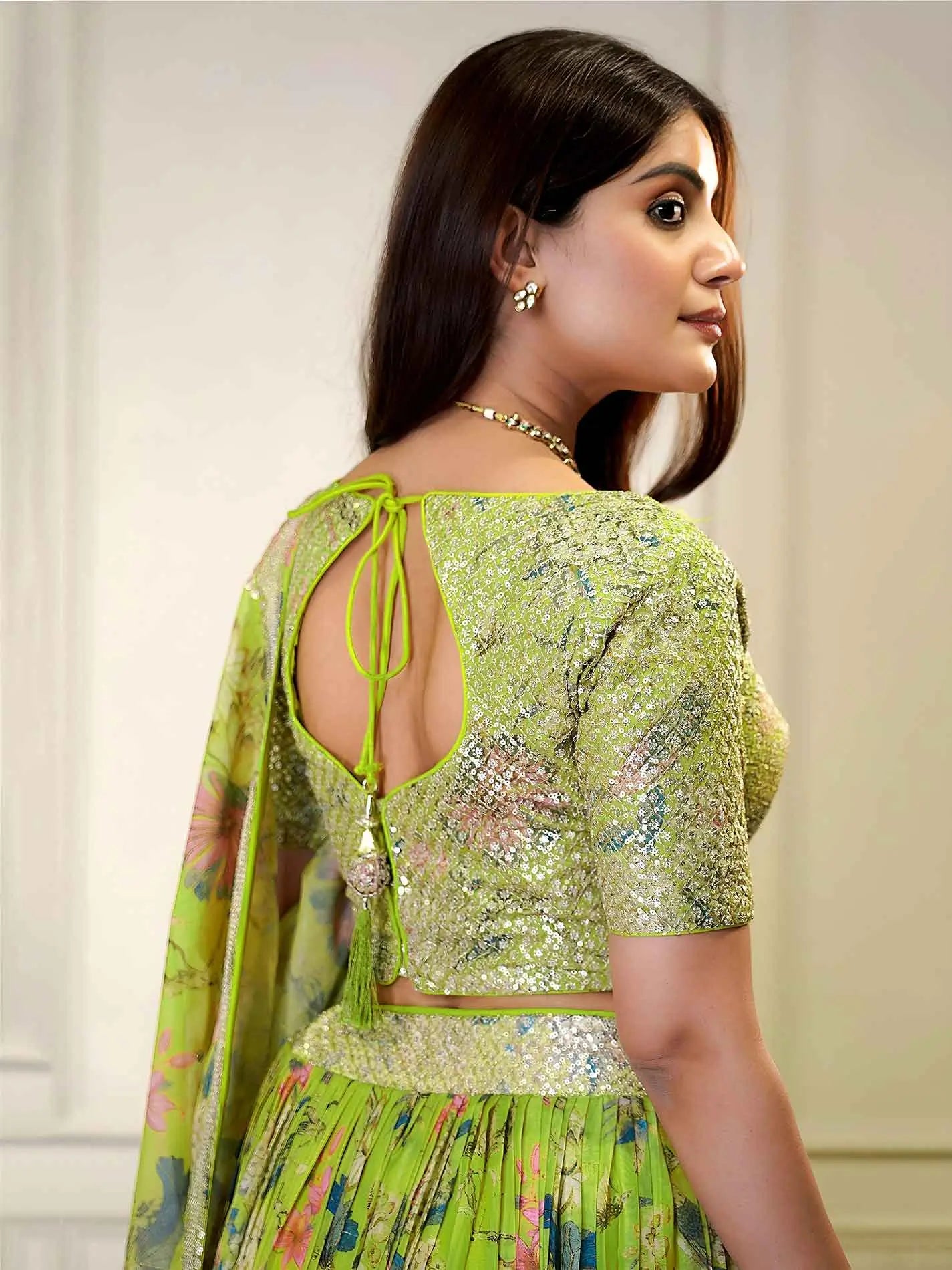 Neon Printed Organza Lehenga with Sequins