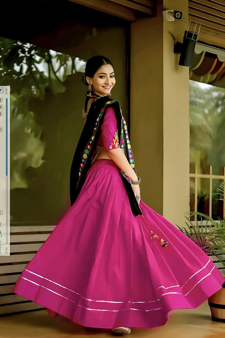 Pink Color Pure Cotton Plain With Gota Lace Work Lehenga