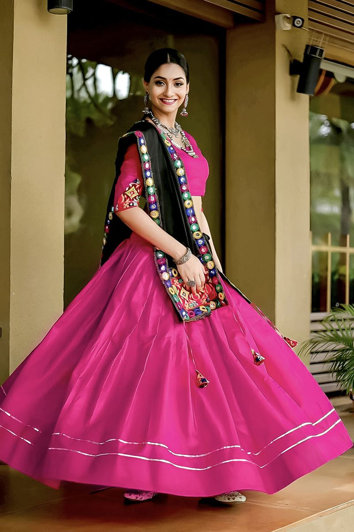 Pink Color Pure Cotton Plain With Gota Lace Work Lehenga