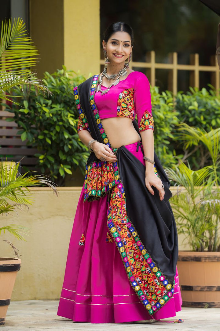 Pink Color Pure Cotton Plain With Gota Lace Work Lehenga