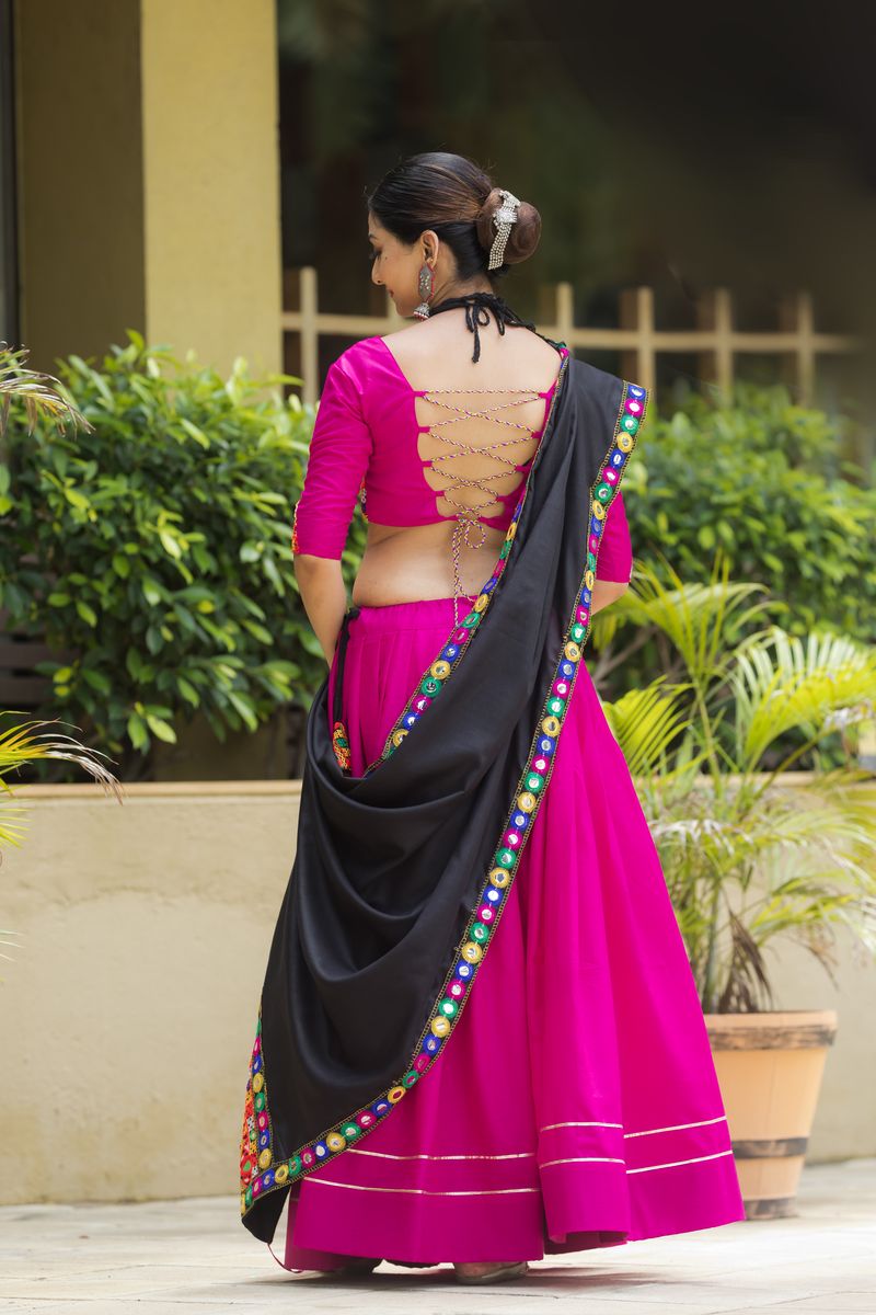 Pink Color Pure Cotton Plain With Gota Lace Work Lehenga