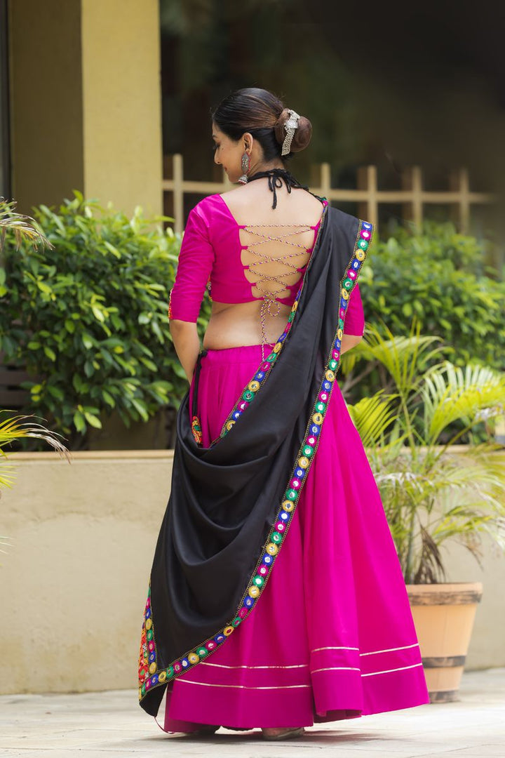 Pink Color Pure Cotton Plain With Gota Lace Work Lehenga