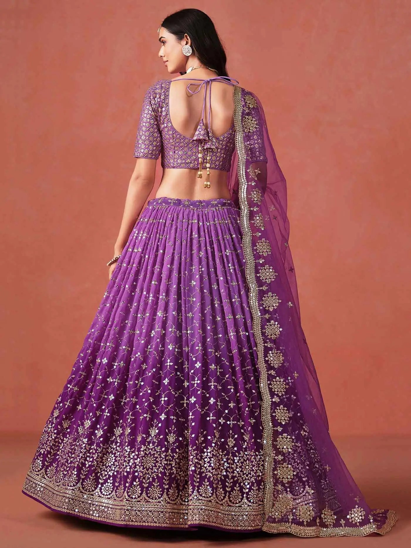 Purple Georgette Lehenga With Zari Multiple Sequins Embroidery Work - qivii