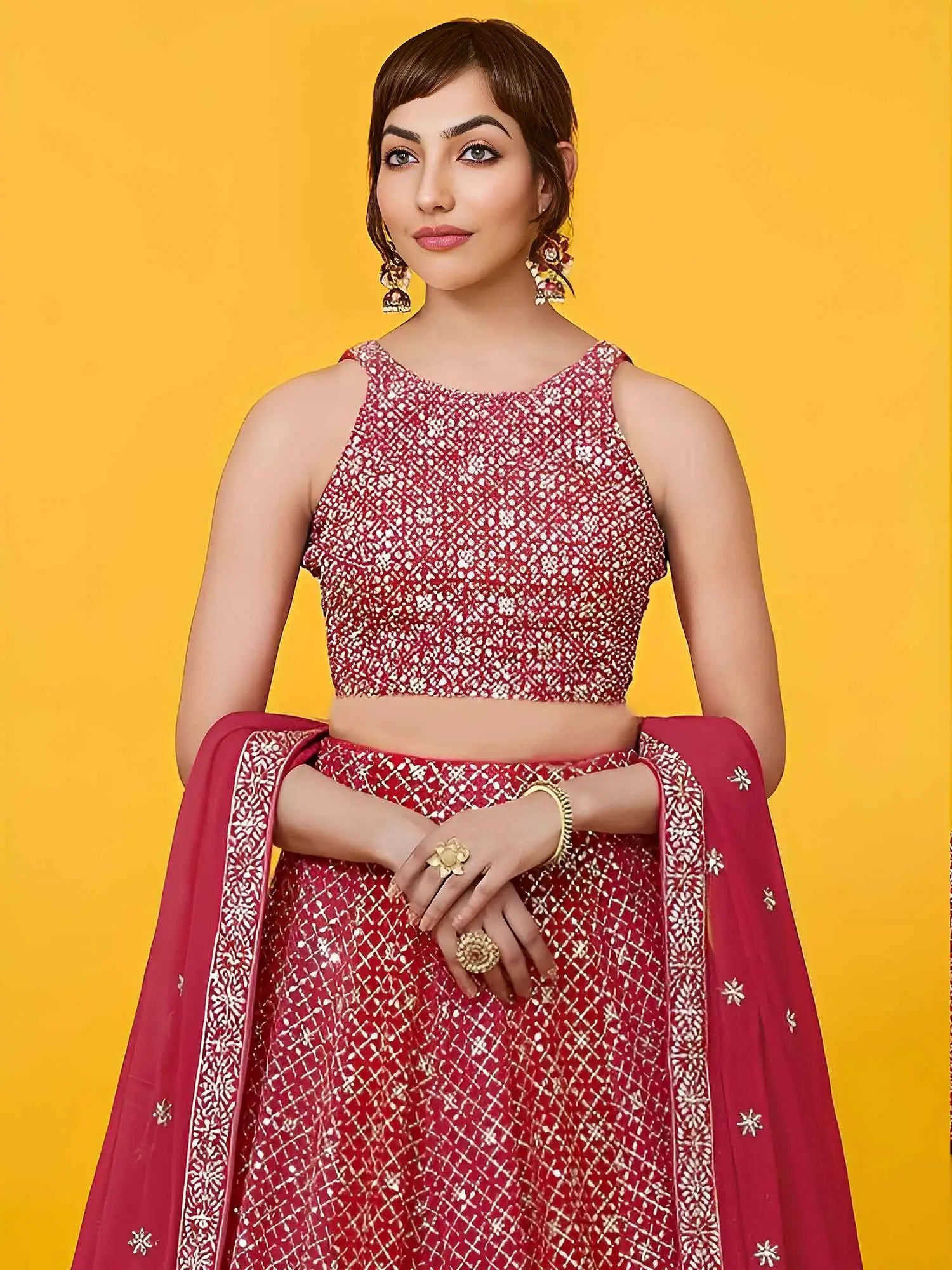 Red Sequins Embroidered Lehenga Choli