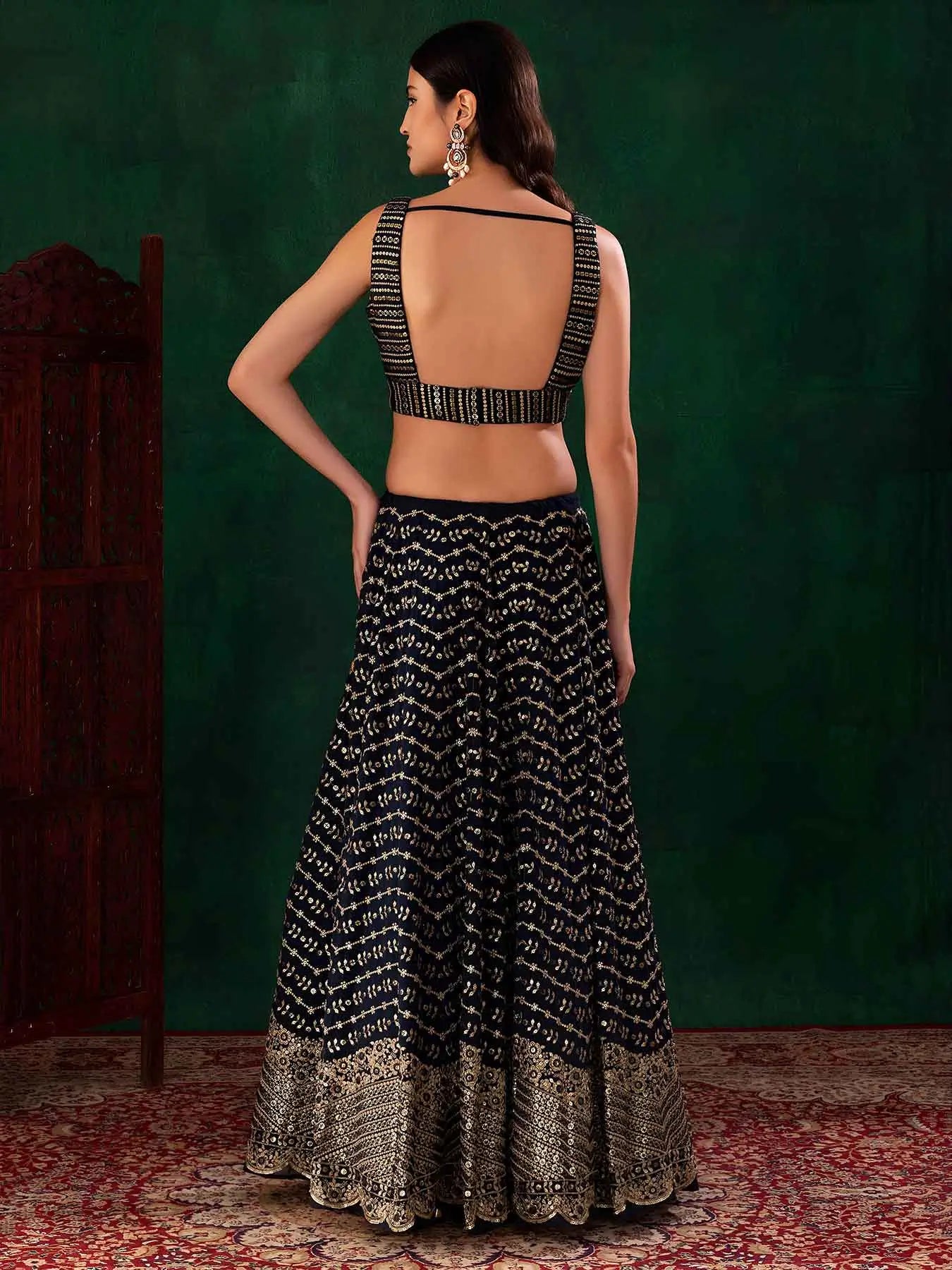 Blue Sequins Embroidery Work Lehenga