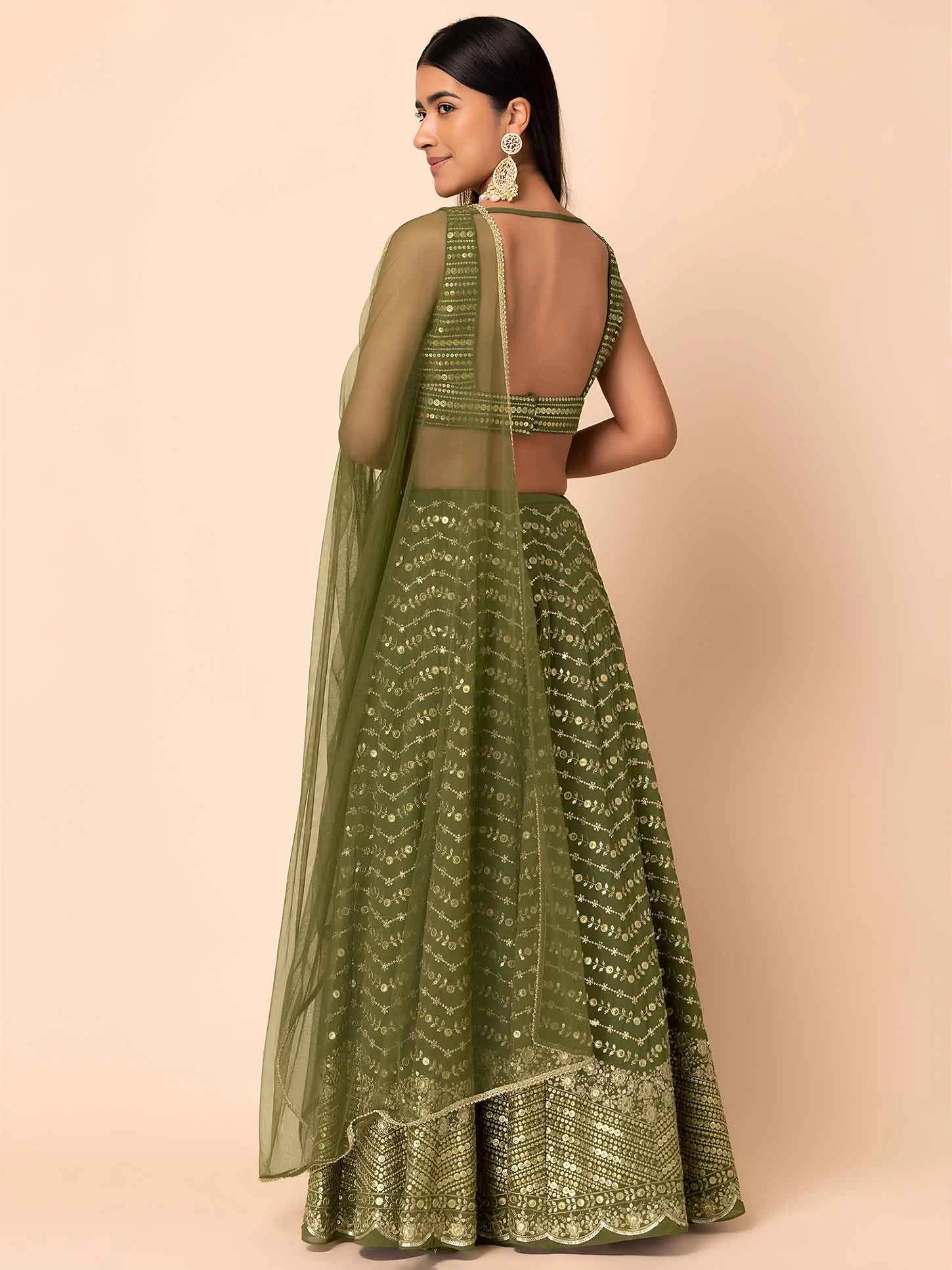 Green Sequins Embroidery Work Lehenga