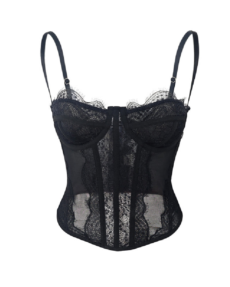 Women's Lace See-through Push Up Corset Bustiers Tops Boned Suspender Sexy Crop Tops  - By Qivii