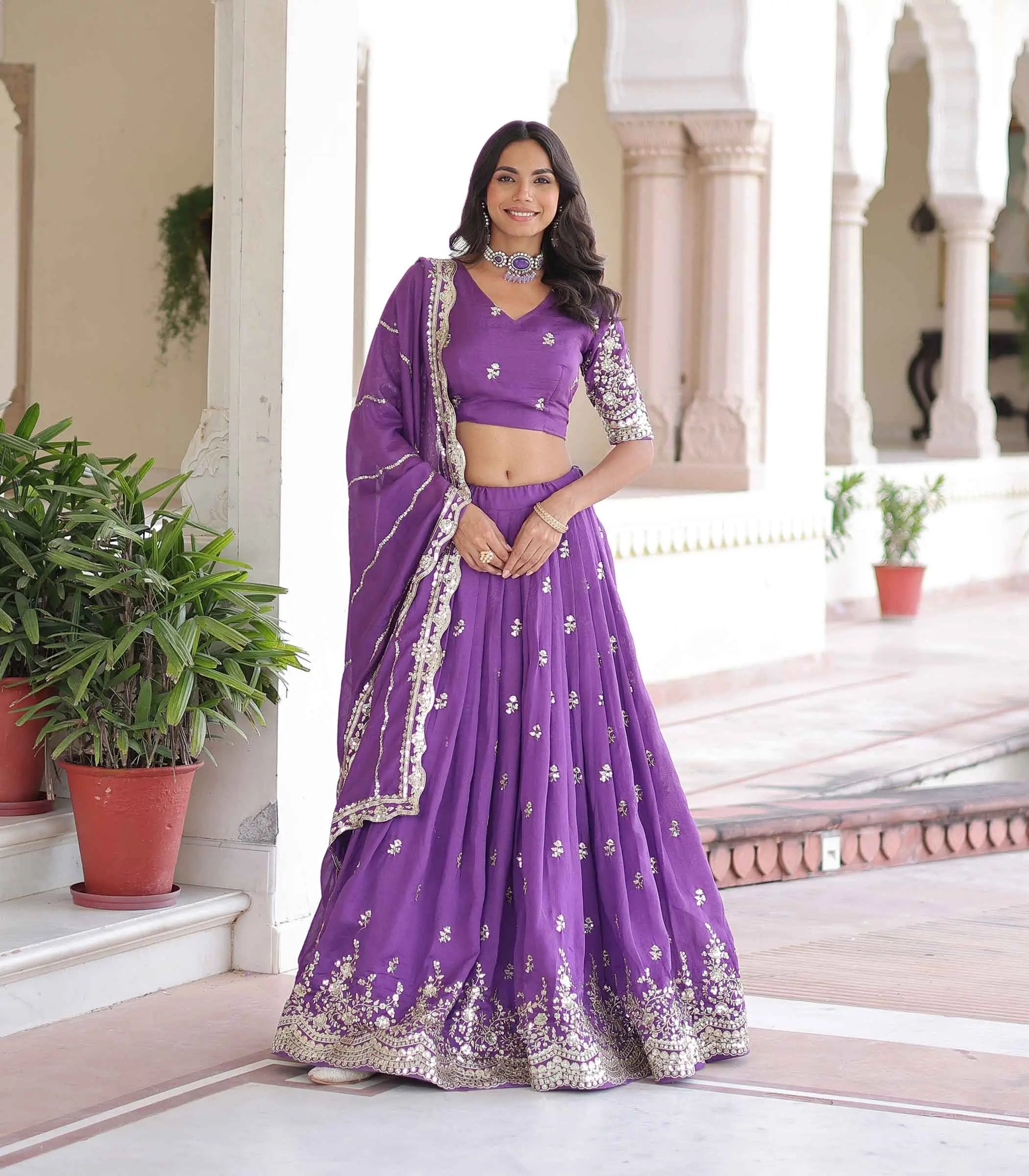 Purple Sequins Embroidery Work Lehenga Choli