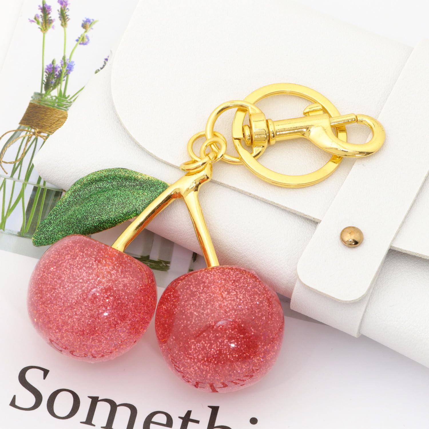 Ounamei Cute Cherry Bag Charm Keychain for Handbags & Keys