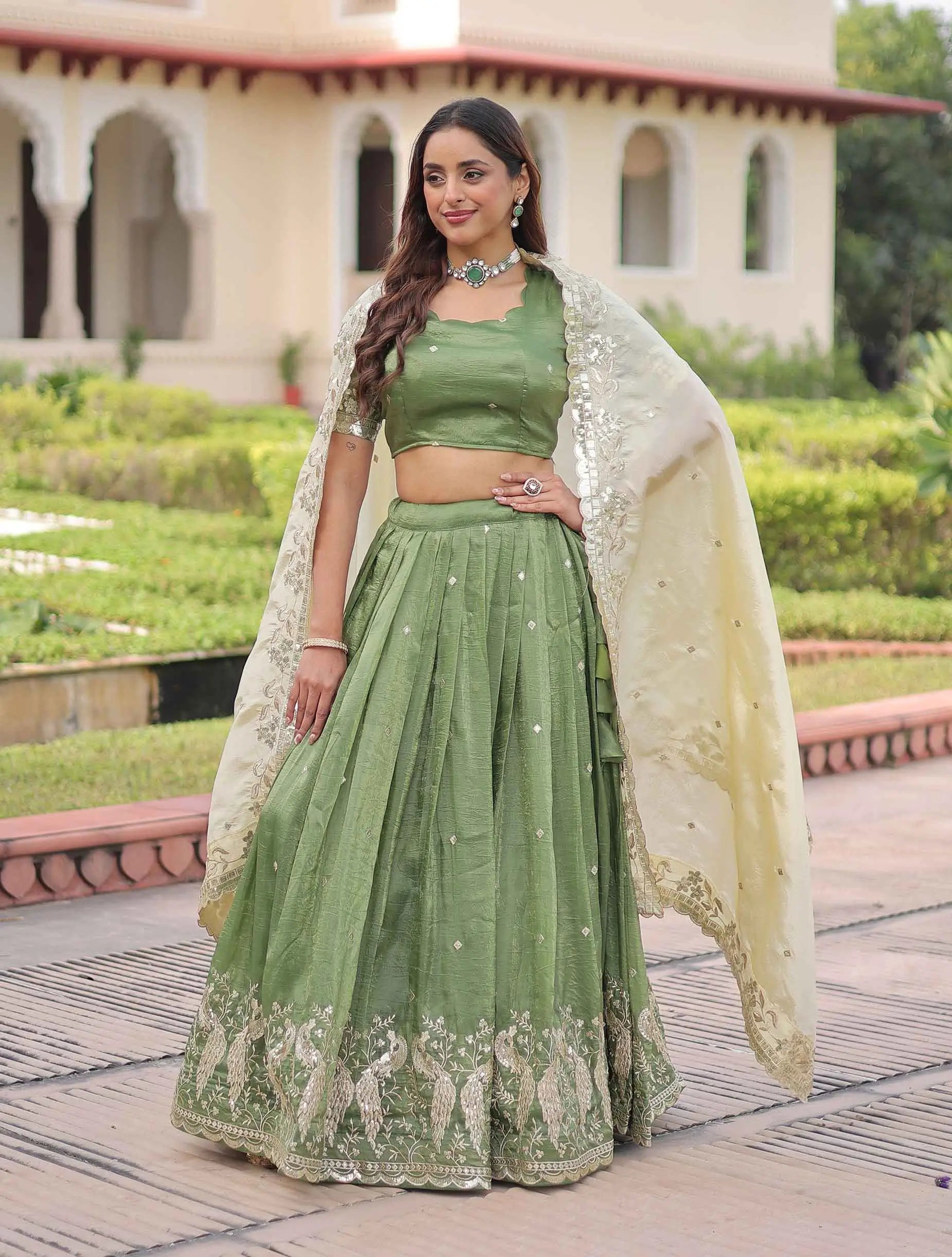 Shiny Parrot Sequins Embroidery Lehenga Choli