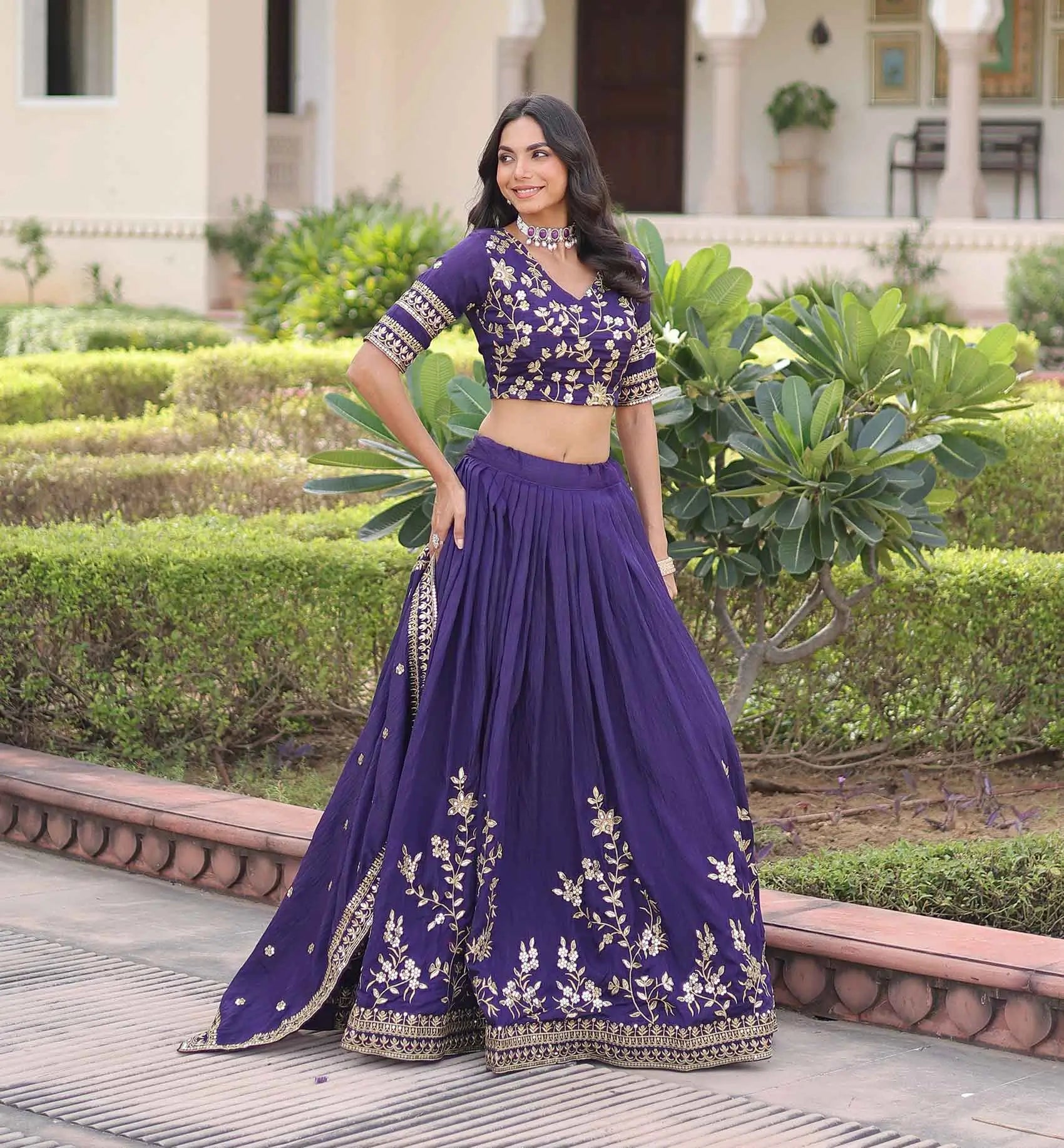 Dark Purple Sequins Embroidery Lehenga Choli