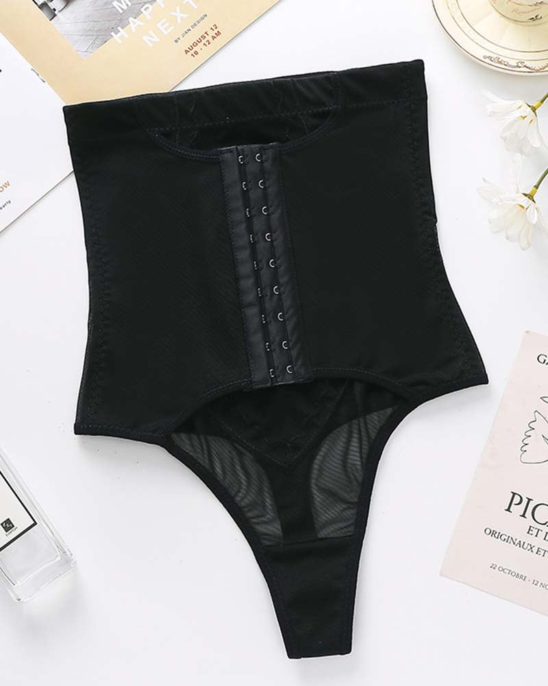 9-Breasted High-Waisted Hip-Lift Thigh Tuck Thong Panties  - By Qivii