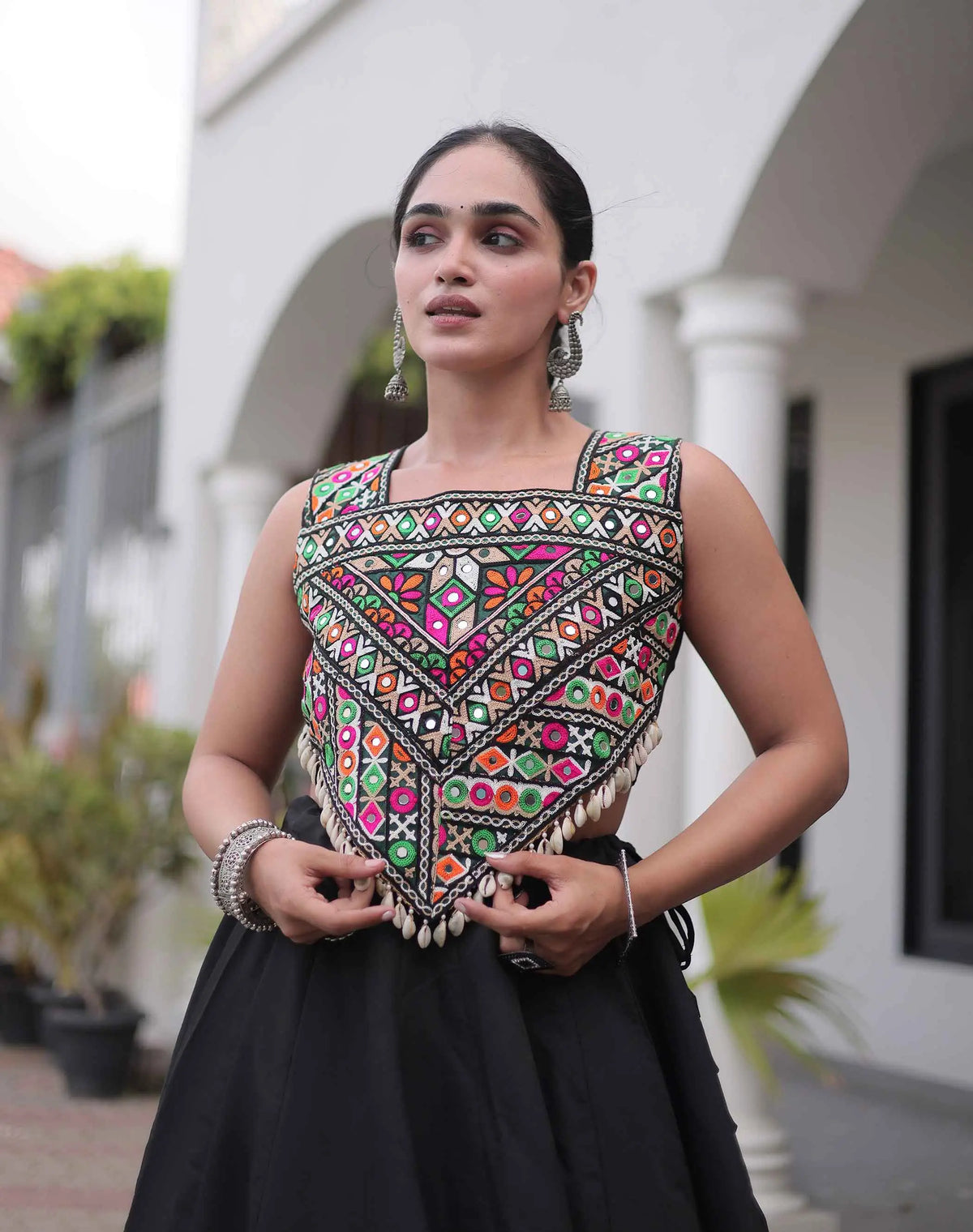 Black Gamthi Work Navratri Lehenga Choli