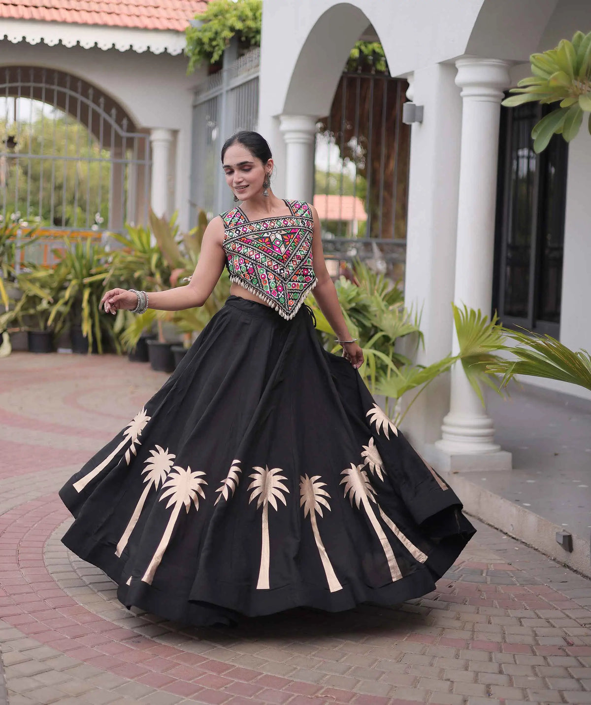 Black Gamthi Work Navratri Lehenga Choli