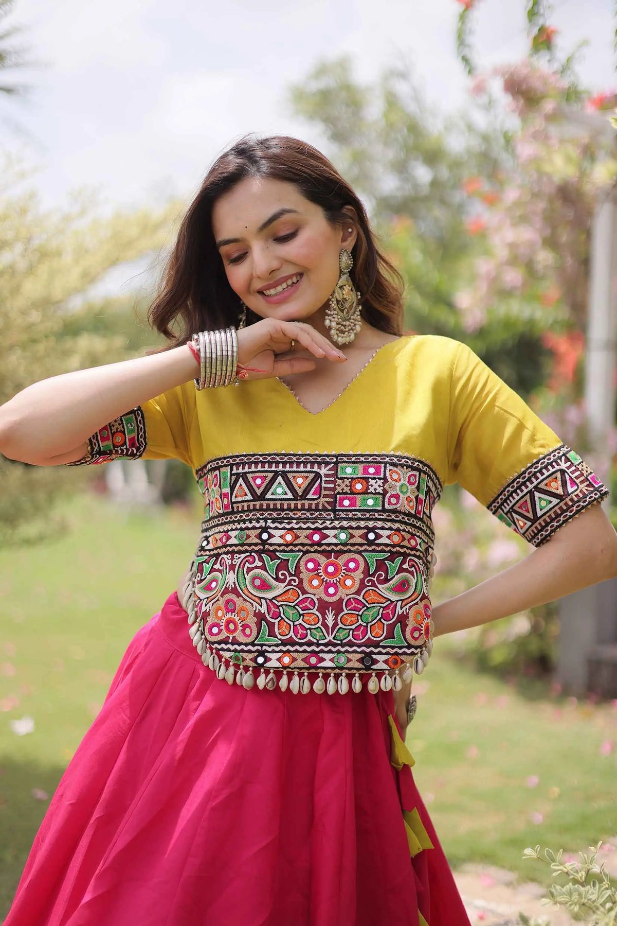 Parrot And Pink Navaratri Lehenga Choli