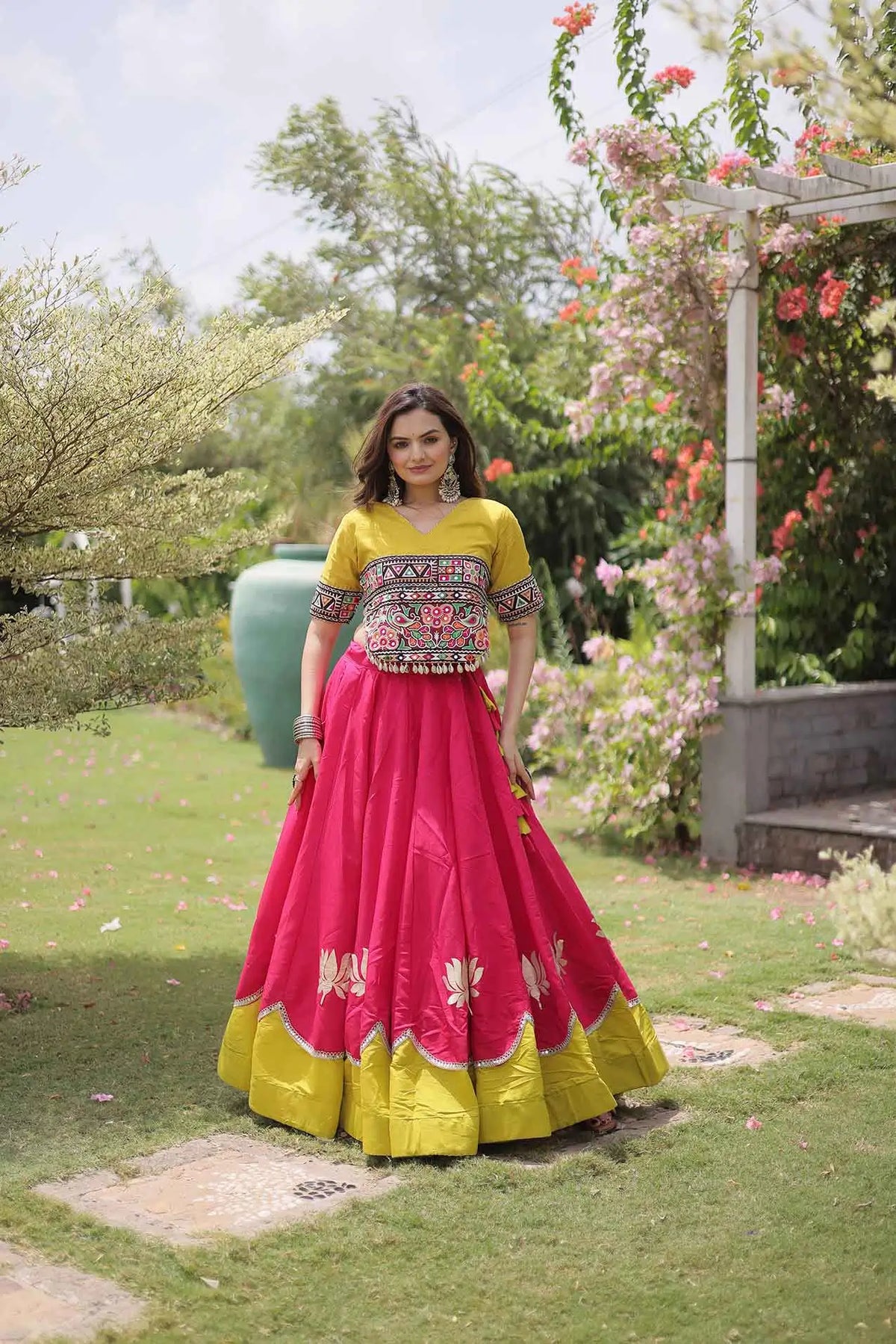 Parrot And Pink Navaratri Lehenga Choli