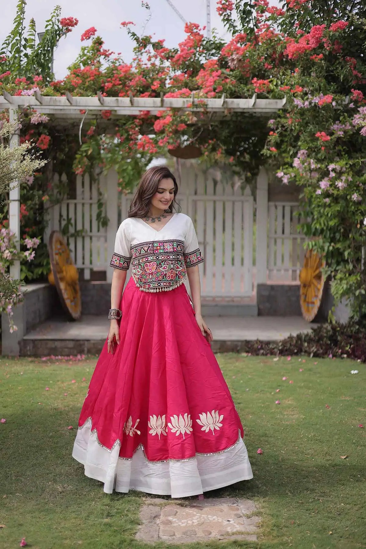 White And Pink Navaratri Lehenga Choli