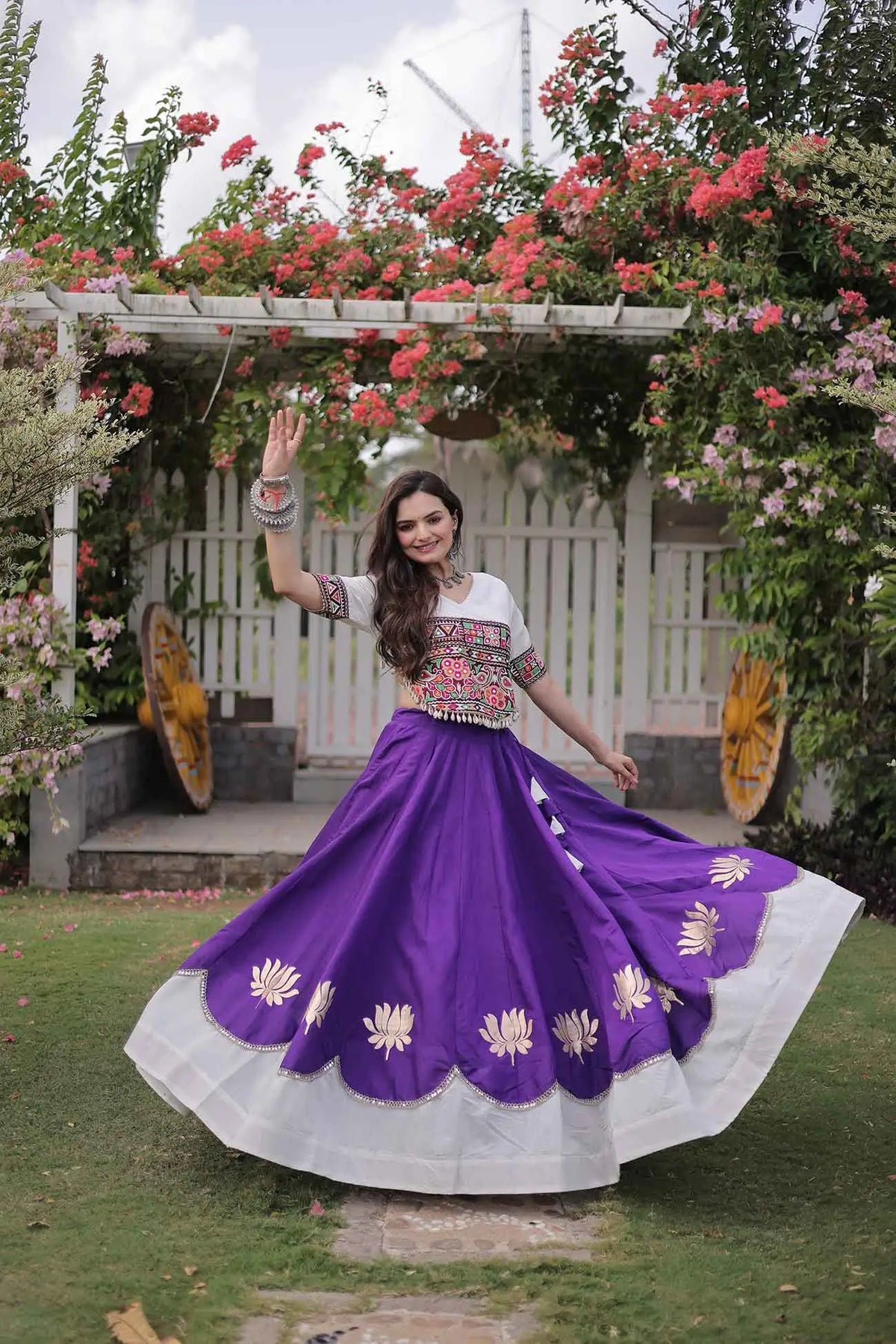 White And Purple Navaratri Lehenga Choli