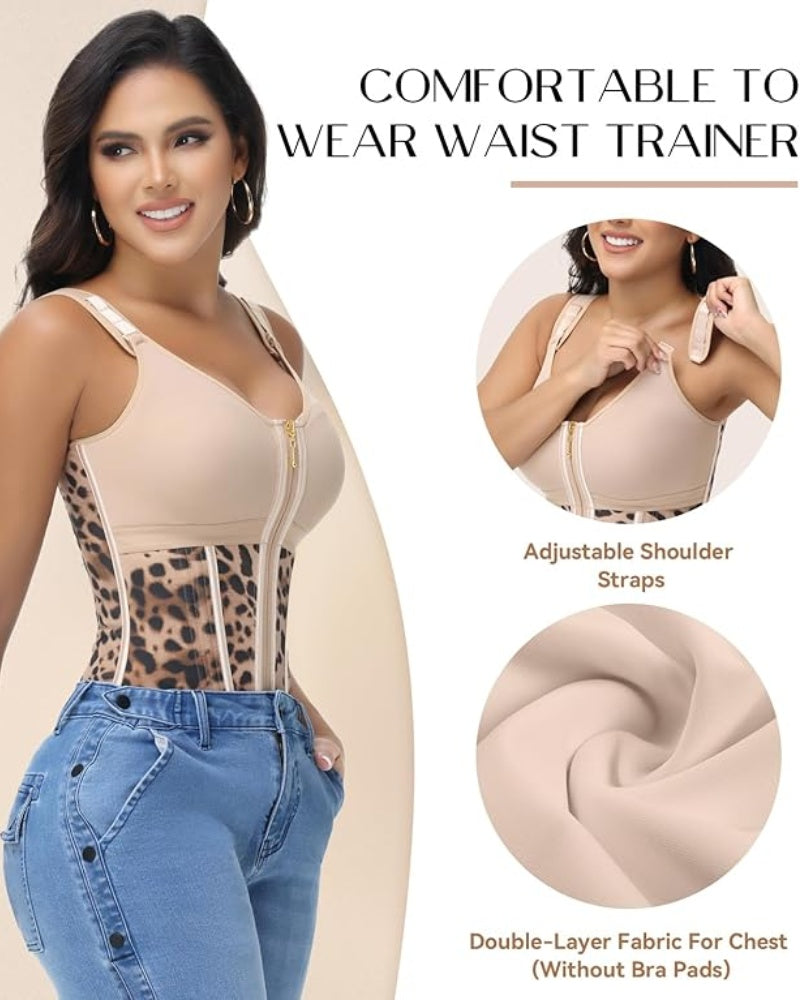 Women's Leopard Print Vest Tummy Control Waist Trainer With Bra