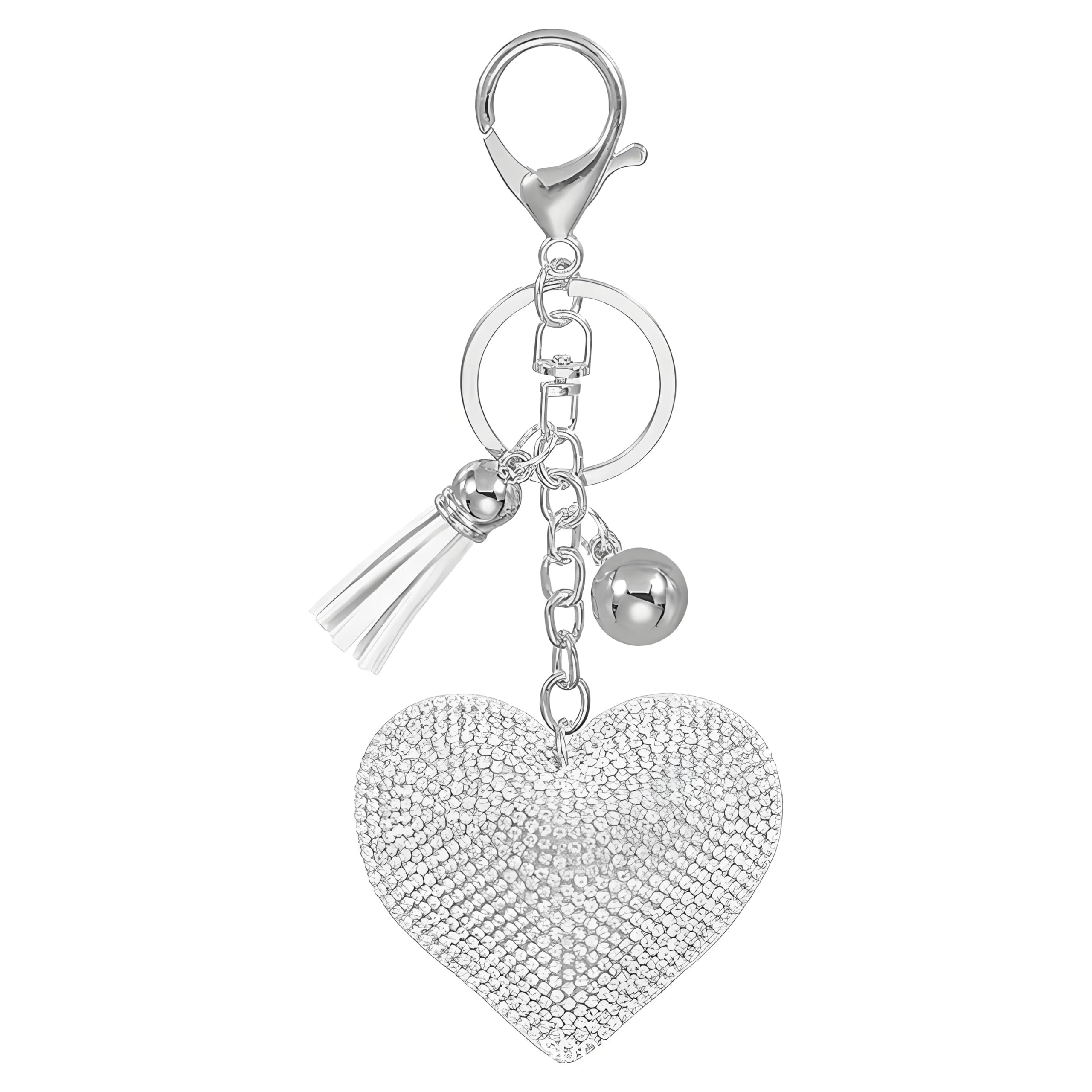 Ounamei Rhinestone Heart Keychain | Crystal Bling Tassel Bag Charm