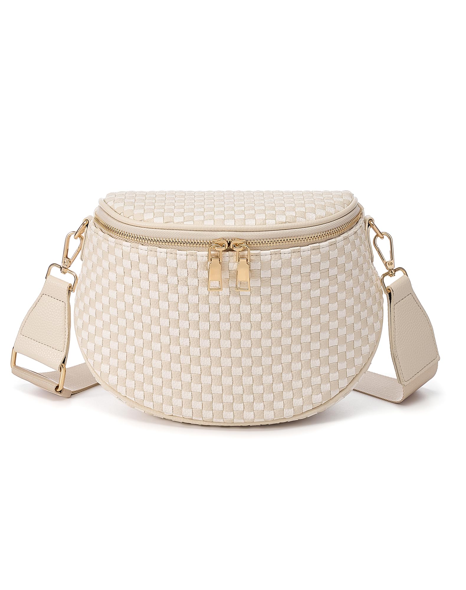 Ounamei Woven Checkered Crossbody Bum Bag | Trendy PU Leather Belt Bag with Adjustable Strap, Stylish & Versatile Everyday Companion