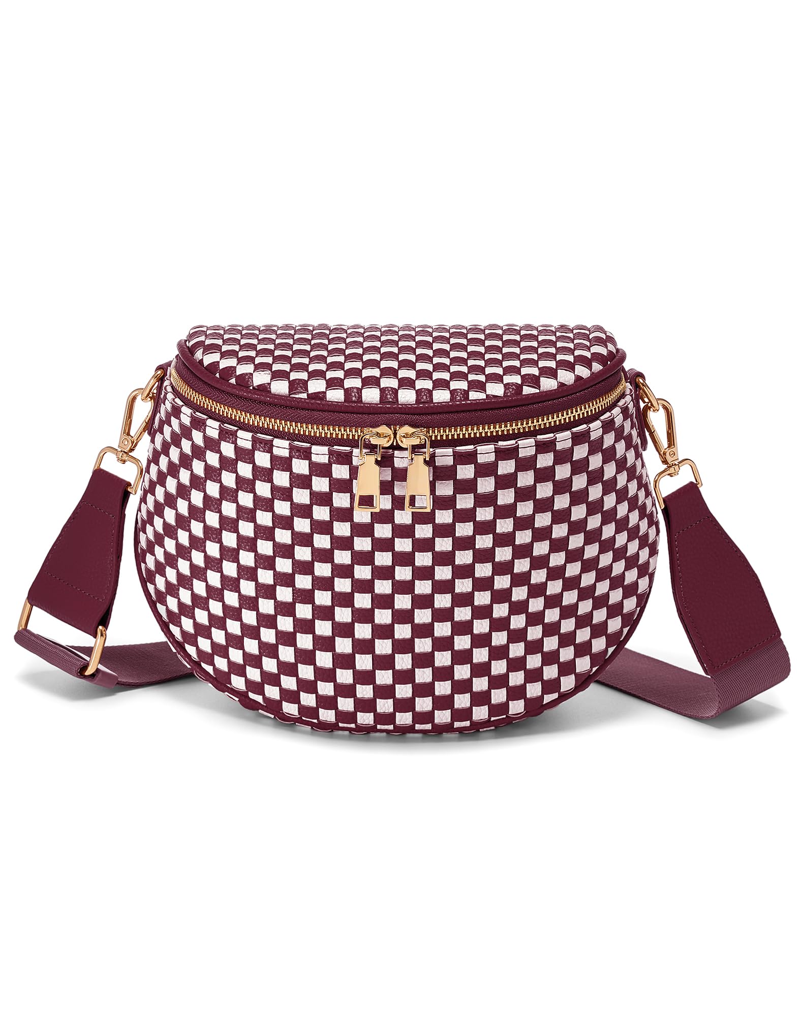 Ounamei Woven Checkered Crossbody Bum Bag | Trendy PU Leather Belt Bag with Adjustable Strap, Stylish & Versatile Everyday Companion