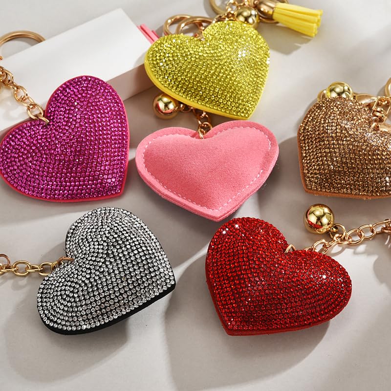 Ounamei Rhinestone Heart Keychain | Crystal Bling Tassel Bag Charm