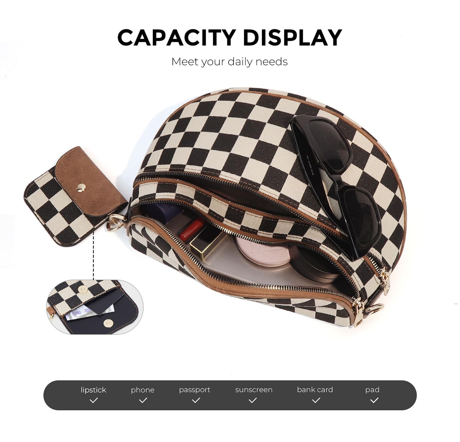 Ounamei Checkered Crossbody Bum Bag for Women Large Capacity Belt Bag for Moms & Everyday Travel