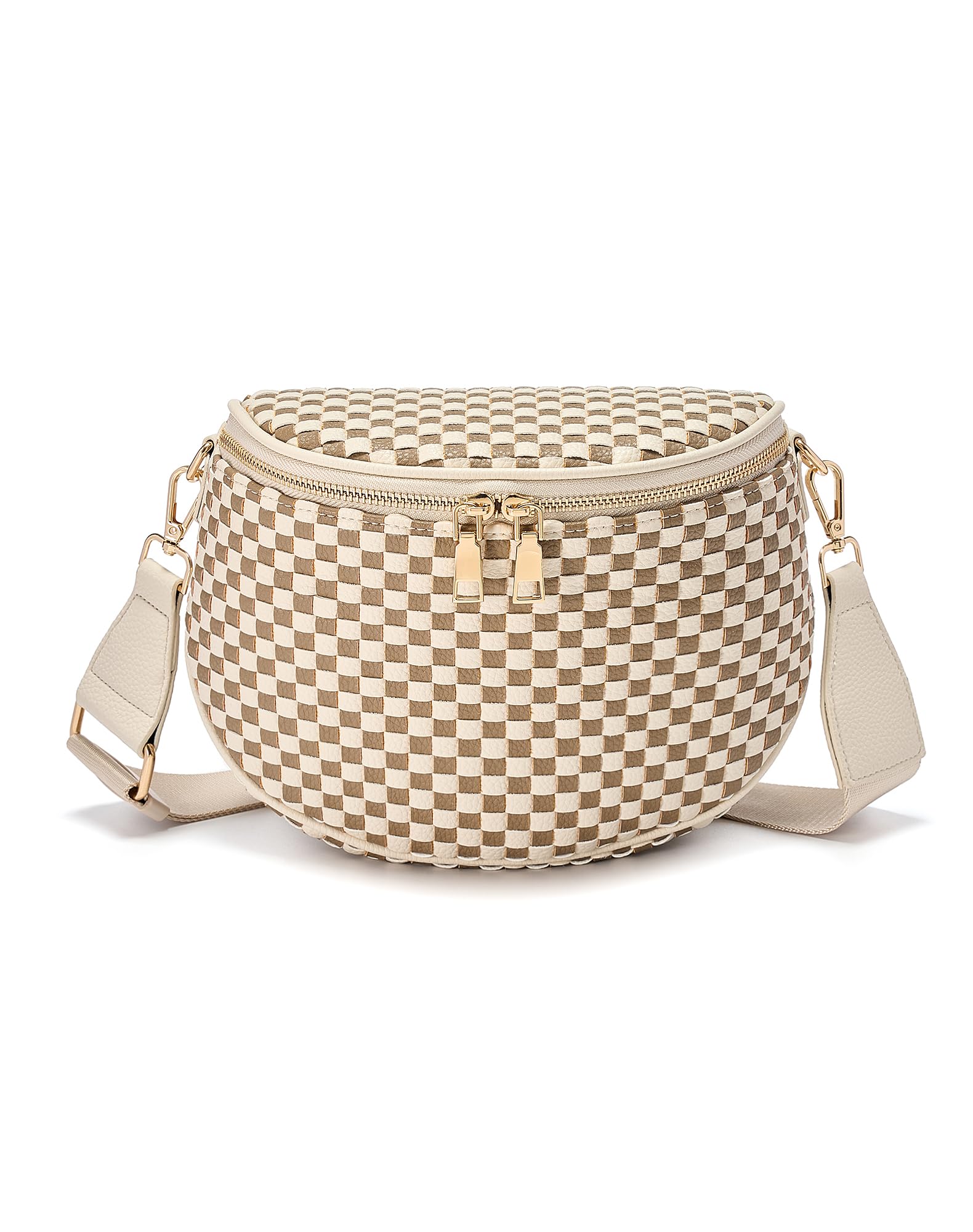 Ounamei Woven Checkered Crossbody Bum Bag | Trendy PU Leather Belt Bag with Adjustable Strap, Stylish & Versatile Everyday Companion
