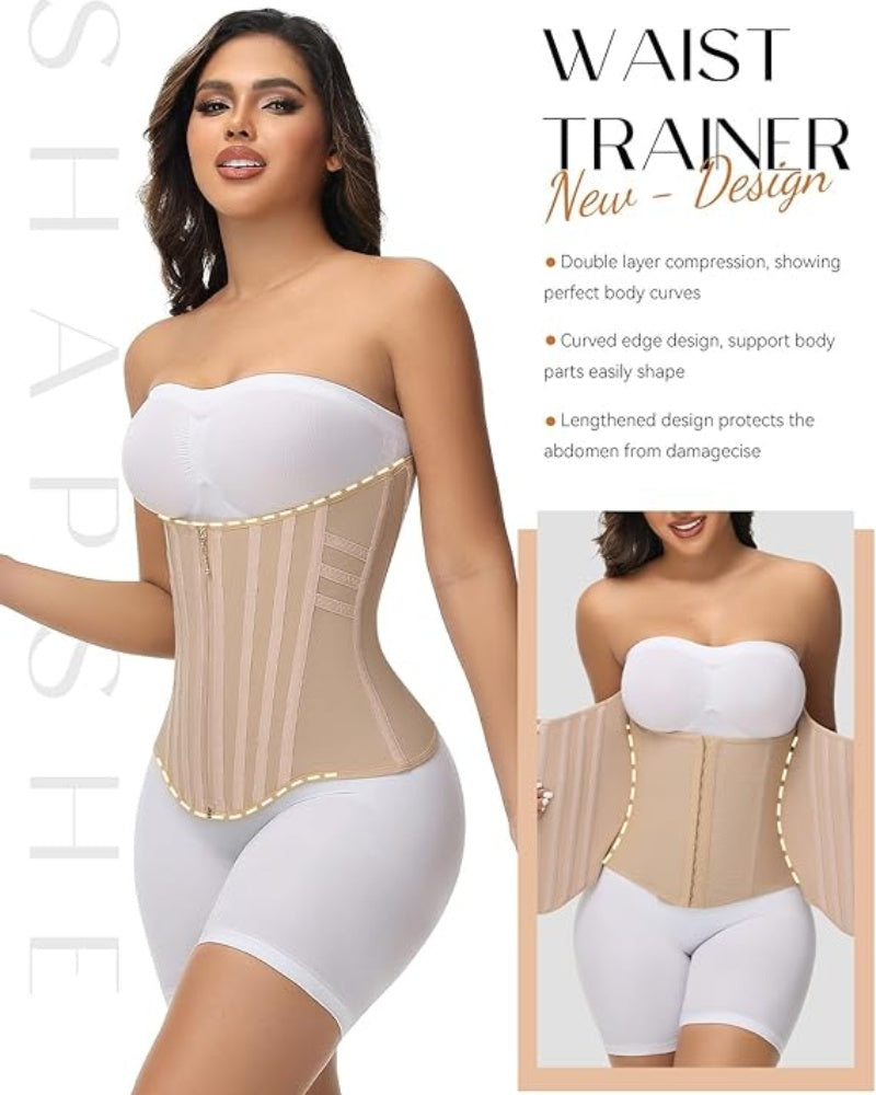 Shapshe® Curved Boned Waist Trainer High Compression Tiny Waist Corset  - By Qivii