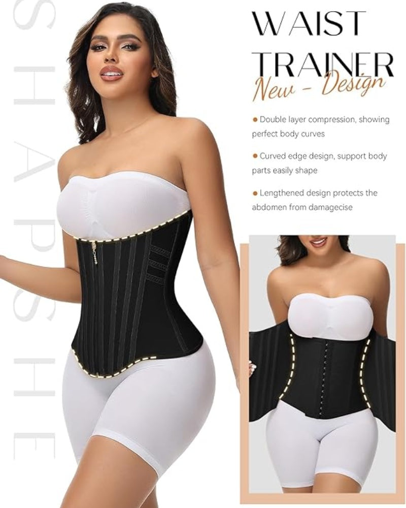 Shapshe® Curved Boned Waist Trainer High Compression Tiny Waist Corset  - By Qivii