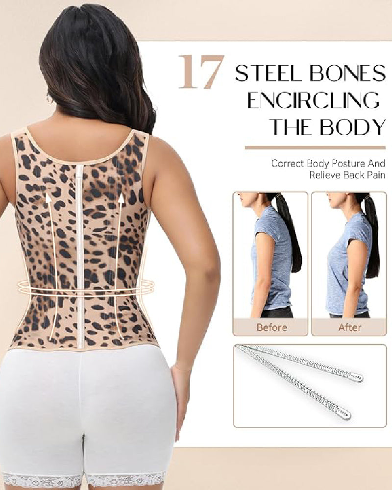 Women's Leopard Print Vest Tummy Control Waist Trainer With Bra  - By Qivii