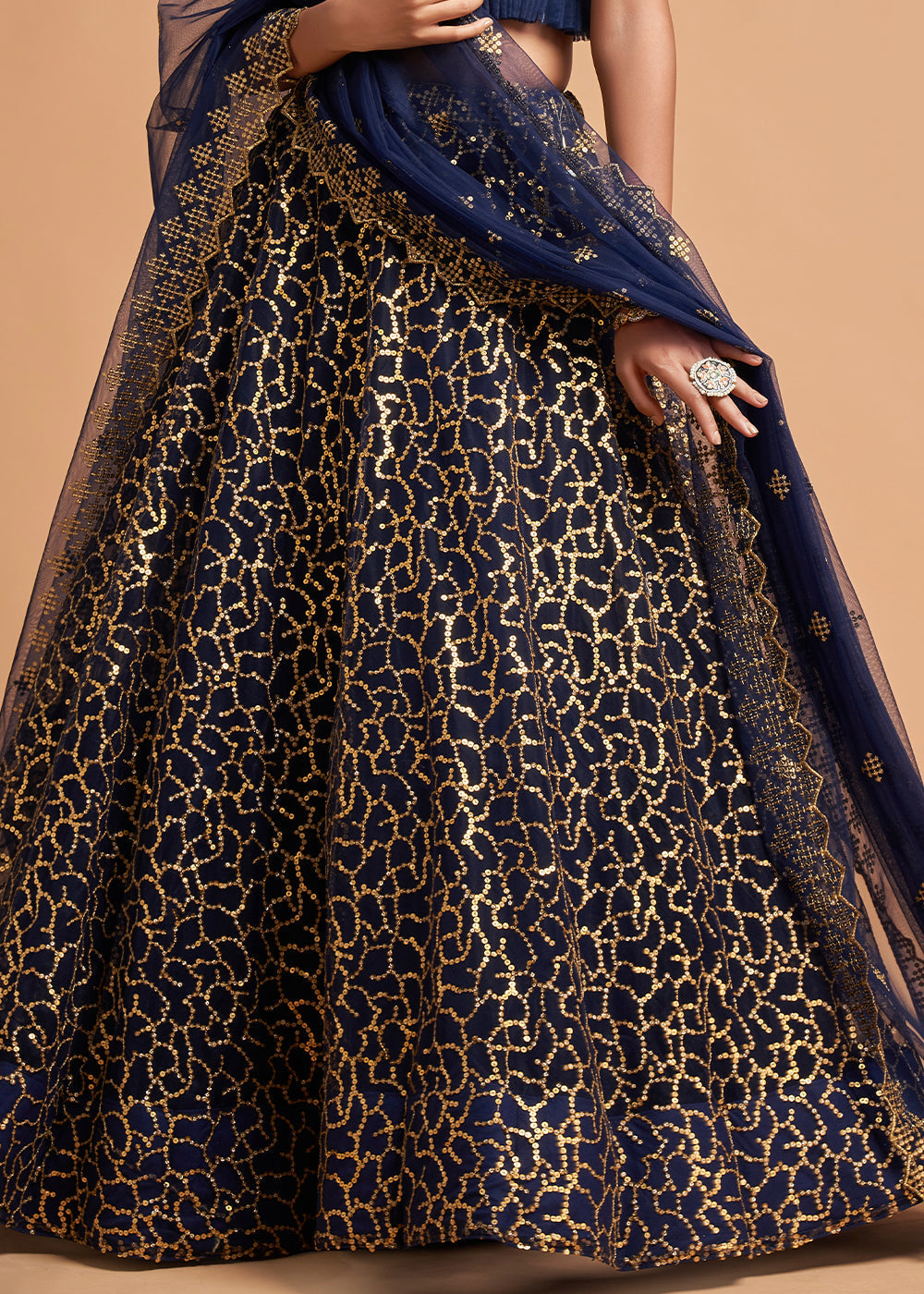 Navy Blue Designer Soft Net Lehenga Choli with Zari, Dori & Thread Embroidery work | Ready To Wear - qivii