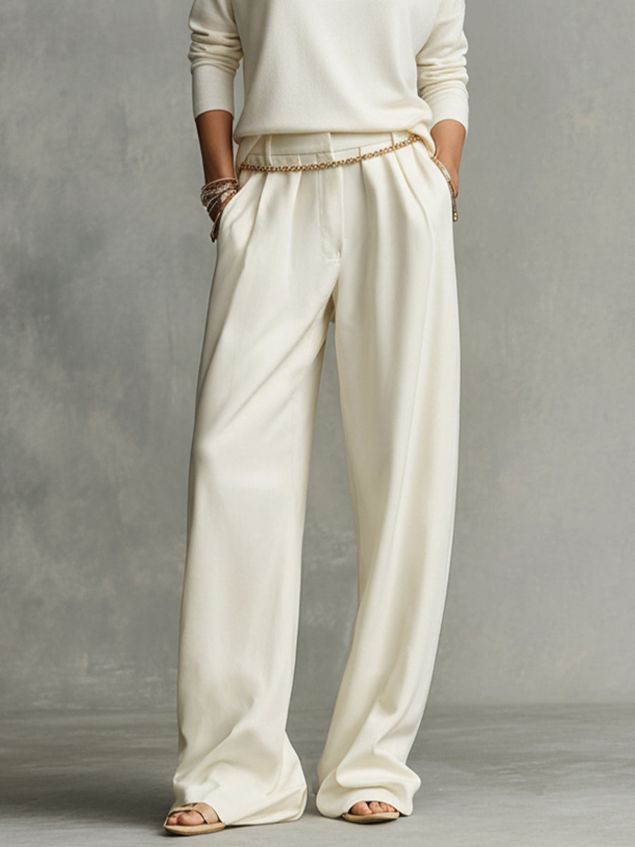 Women's Ivory Soft Knit Turtleneck with Oversized Silhouette & High Neck, Contemporary Effortless-Chic Style Top MDA1522K5I
